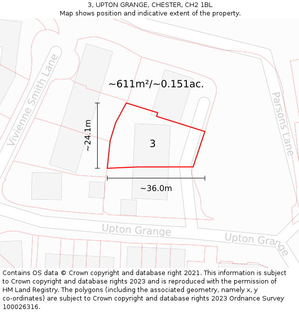 3, UPTON GRANGE, CHESTER, CH2 1BL: Plot and title map