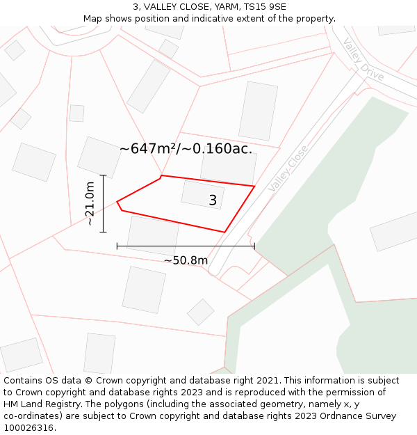 3, VALLEY CLOSE, YARM, TS15 9SE: Plot and title map