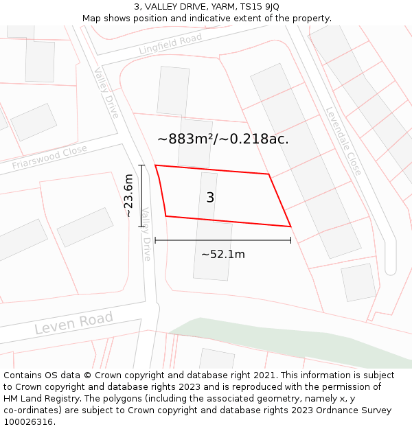 3, VALLEY DRIVE, YARM, TS15 9JQ: Plot and title map
