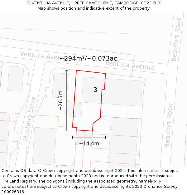 3, VENTURA AVENUE, UPPER CAMBOURNE, CAMBRIDGE, CB23 6HX: Plot and title map