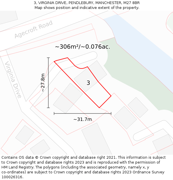 3, VIRGINIA DRIVE, PENDLEBURY, MANCHESTER, M27 8BR: Plot and title map