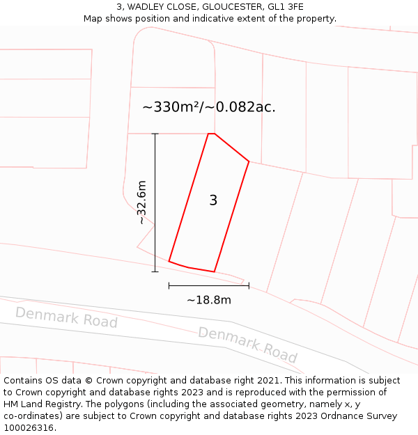 3, WADLEY CLOSE, GLOUCESTER, GL1 3FE: Plot and title map