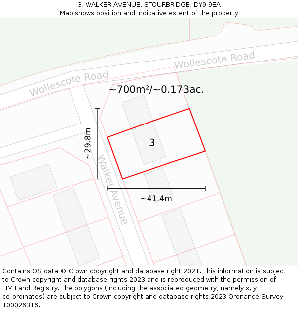3, WALKER AVENUE, STOURBRIDGE, DY9 9EA: Plot and title map