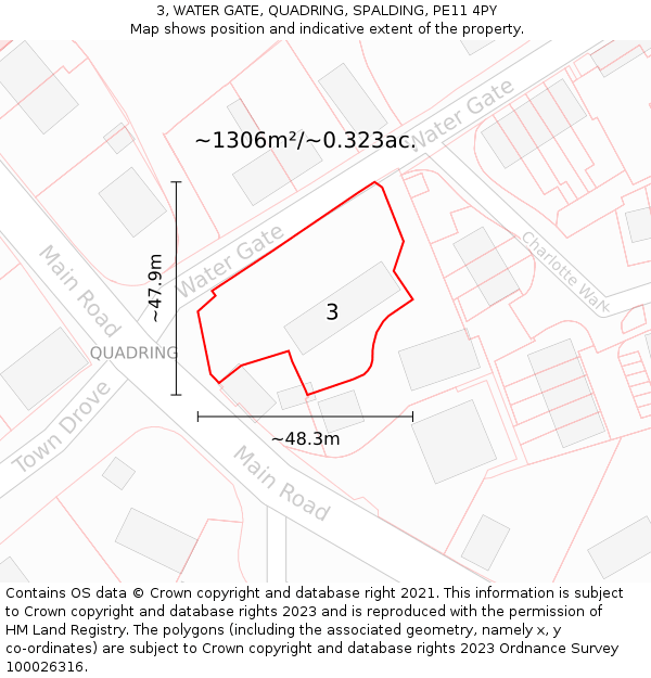 3, WATER GATE, QUADRING, SPALDING, PE11 4PY: Plot and title map