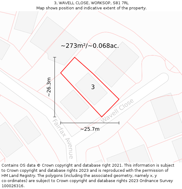 3, WAVELL CLOSE, WORKSOP, S81 7RL: Plot and title map