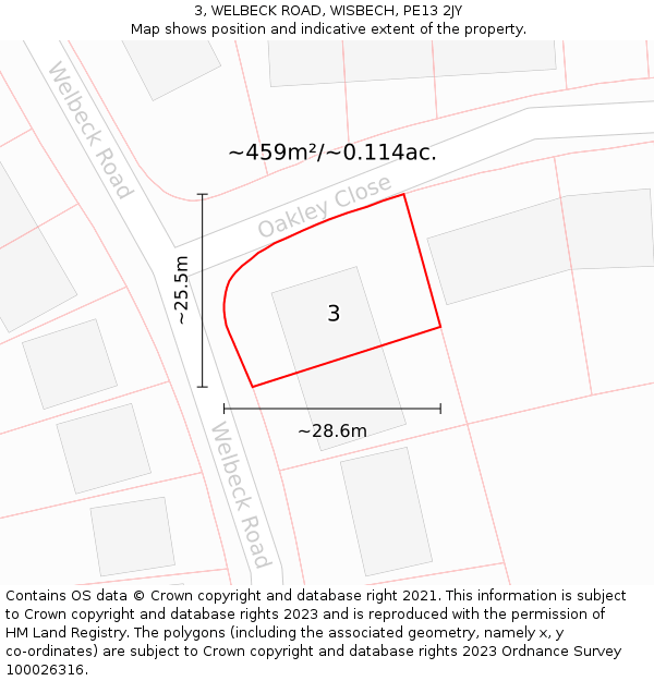 3, WELBECK ROAD, WISBECH, PE13 2JY: Plot and title map