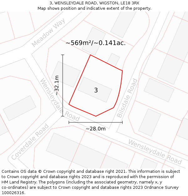 3, WENSLEYDALE ROAD, WIGSTON, LE18 3RX: Plot and title map