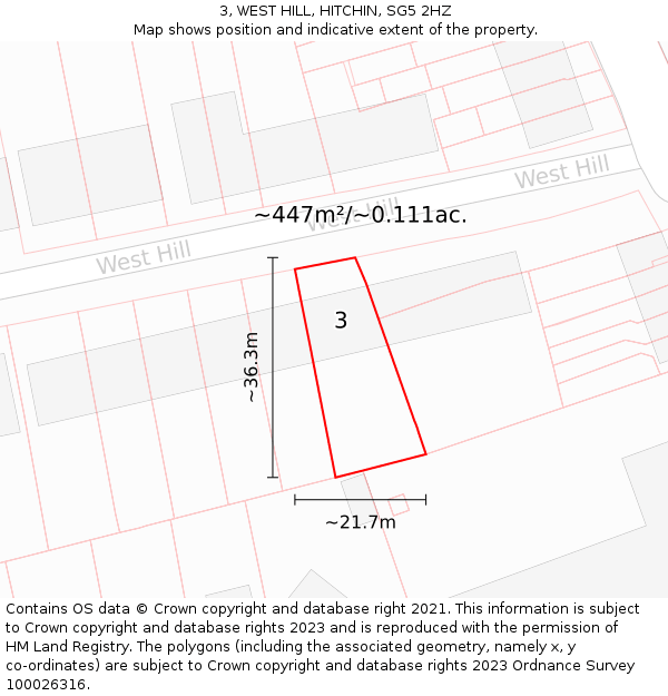 3, WEST HILL, HITCHIN, SG5 2HZ: Plot and title map