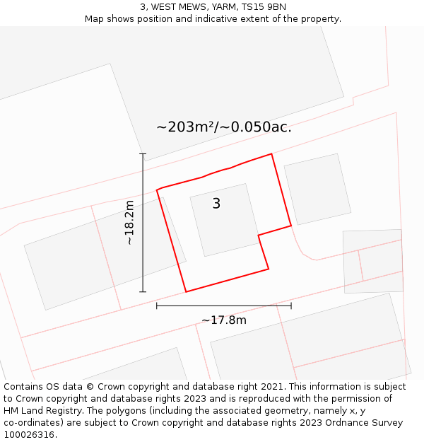 3, WEST MEWS, YARM, TS15 9BN: Plot and title map