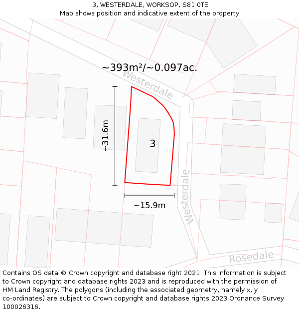 3, WESTERDALE, WORKSOP, S81 0TE: Plot and title map