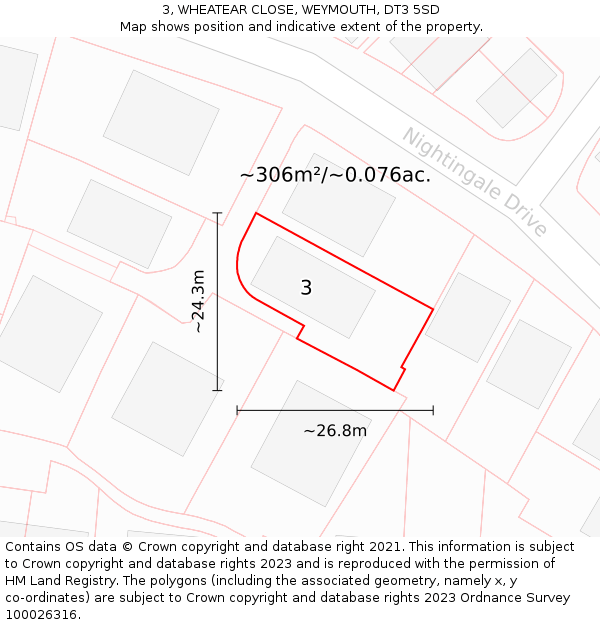 3, WHEATEAR CLOSE, WEYMOUTH, DT3 5SD: Plot and title map