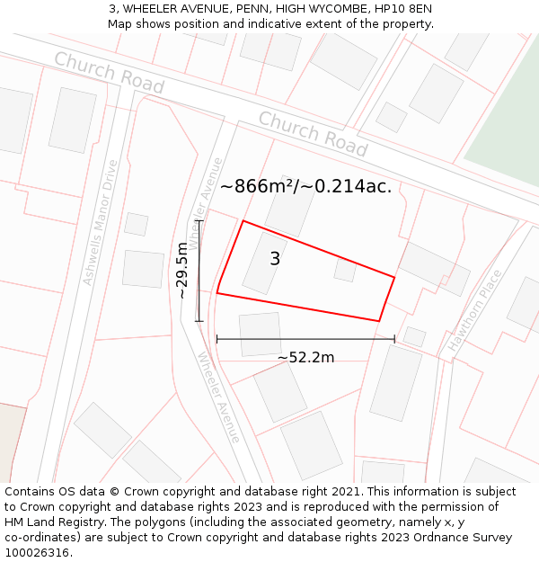 3, WHEELER AVENUE, PENN, HIGH WYCOMBE, HP10 8EN: Plot and title map