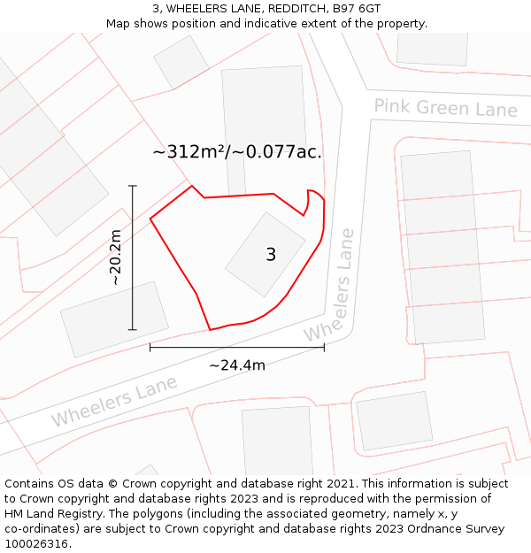 3, WHEELERS LANE, REDDITCH, B97 6GT: Plot and title map