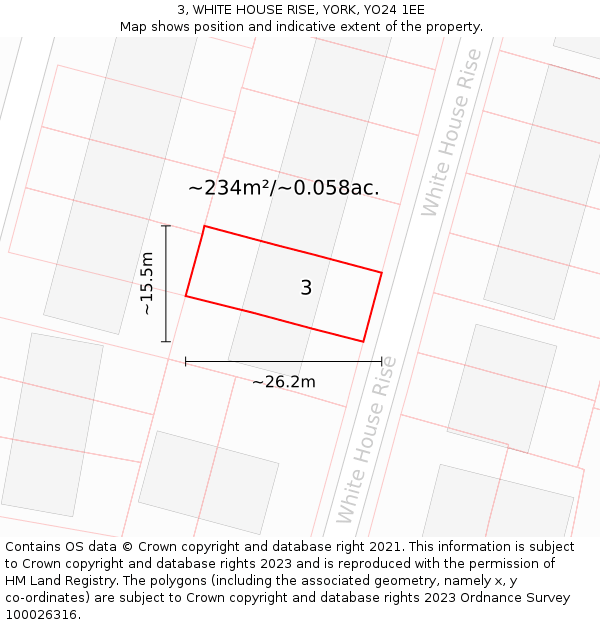 3, WHITE HOUSE RISE, YORK, YO24 1EE: Plot and title map