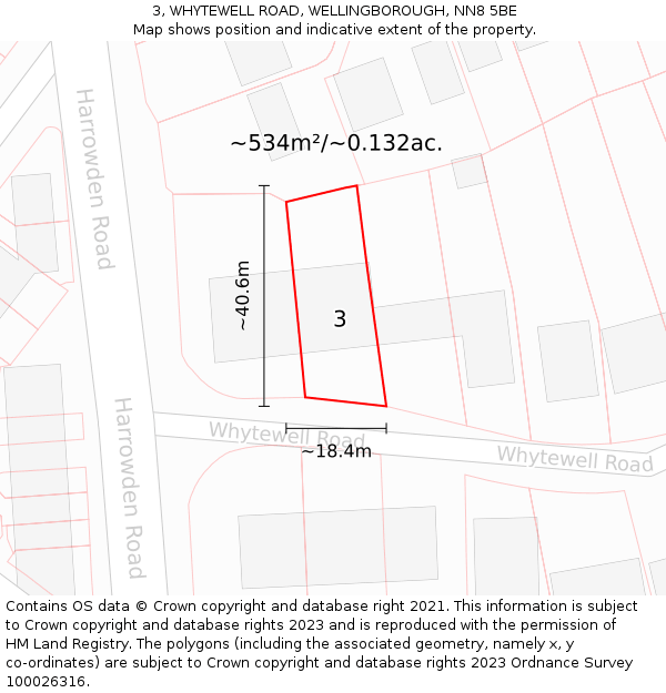 3, WHYTEWELL ROAD, WELLINGBOROUGH, NN8 5BE: Plot and title map
