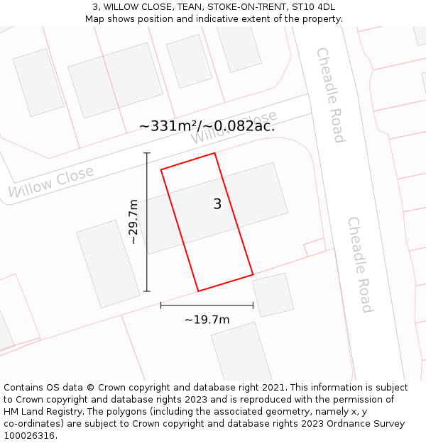 3, WILLOW CLOSE, TEAN, STOKE-ON-TRENT, ST10 4DL: Plot and title map