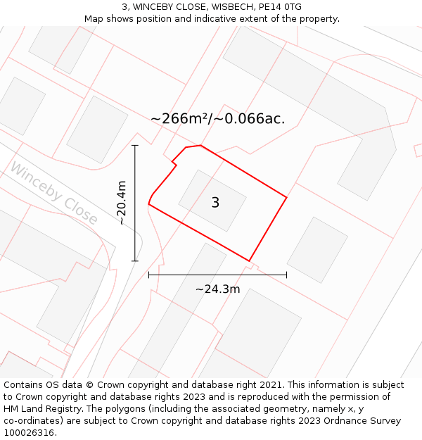 3, WINCEBY CLOSE, WISBECH, PE14 0TG: Plot and title map