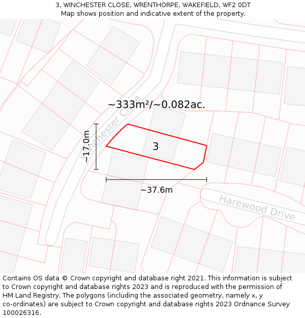 3, WINCHESTER CLOSE, WRENTHORPE, WAKEFIELD, WF2 0DT: Plot and title map