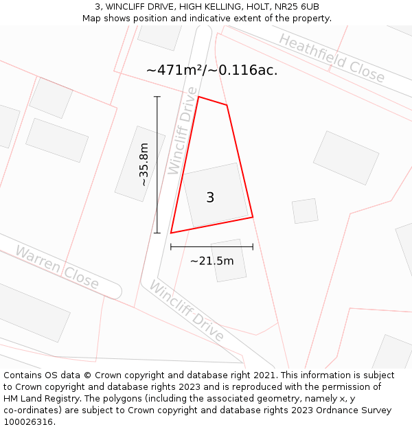 3, WINCLIFF DRIVE, HIGH KELLING, HOLT, NR25 6UB: Plot and title map