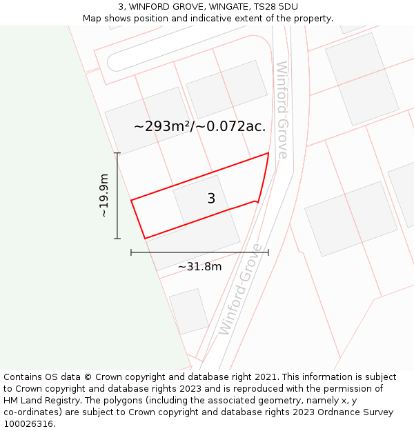 3, WINFORD GROVE, WINGATE, TS28 5DU: Plot and title map