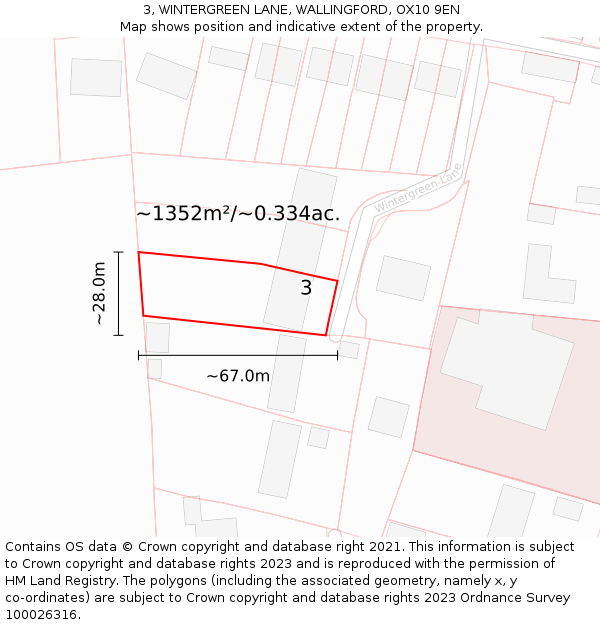 3, WINTERGREEN LANE, WALLINGFORD, OX10 9EN: Plot and title map