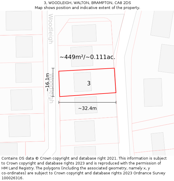 3, WOODLEIGH, WALTON, BRAMPTON, CA8 2DS: Plot and title map