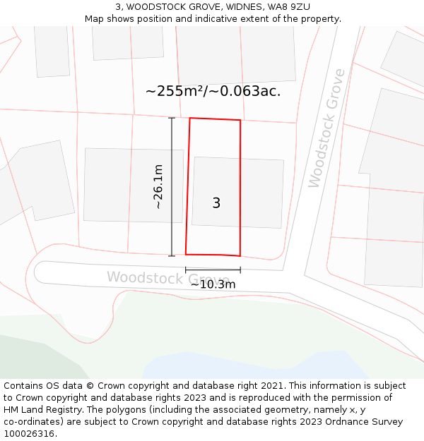 3, WOODSTOCK GROVE, WIDNES, WA8 9ZU: Plot and title map