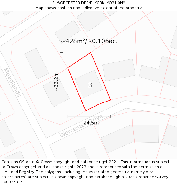 3, WORCESTER DRIVE, YORK, YO31 0NY: Plot and title map