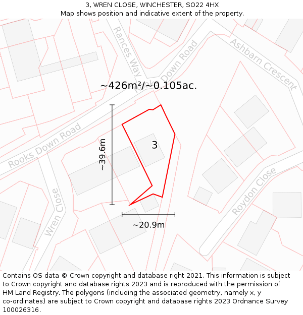 3, WREN CLOSE, WINCHESTER, SO22 4HX: Plot and title map