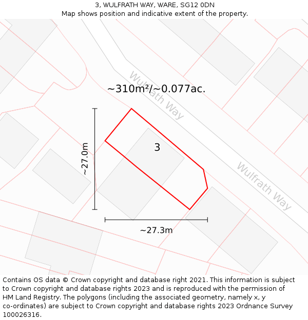 3, WULFRATH WAY, WARE, SG12 0DN: Plot and title map