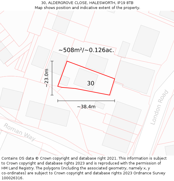 30, ALDERGROVE CLOSE, HALESWORTH, IP19 8TB: Plot and title map