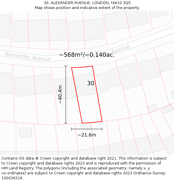 30, ALEXANDER AVENUE, LONDON, NW10 3QS: Plot and title map