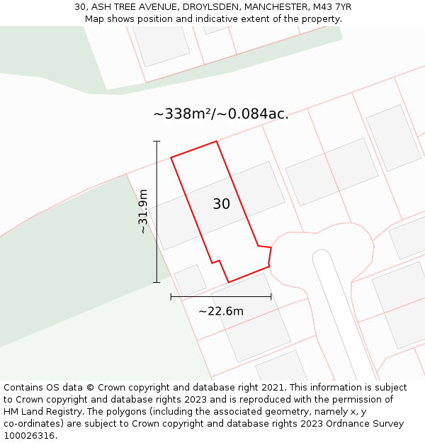 30, ASH TREE AVENUE, DROYLSDEN, MANCHESTER, M43 7YR: Plot and title map