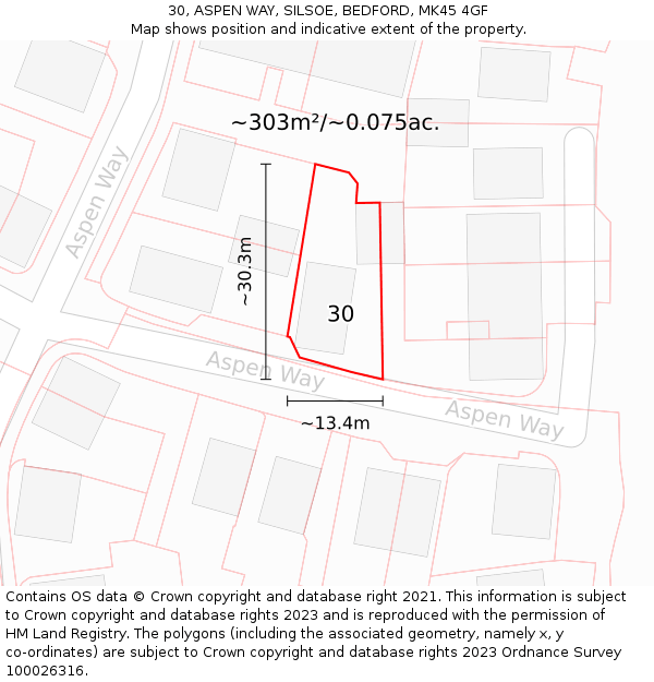 30, ASPEN WAY, SILSOE, BEDFORD, MK45 4GF: Plot and title map