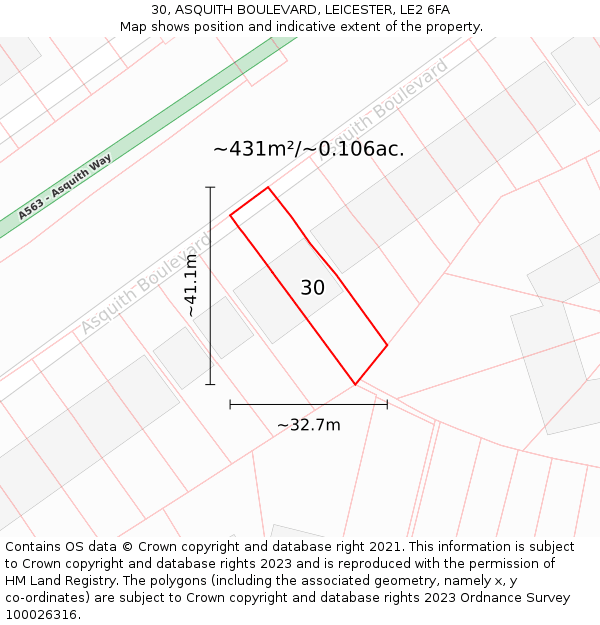 30, ASQUITH BOULEVARD, LEICESTER, LE2 6FA: Plot and title map