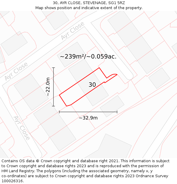 30, AYR CLOSE, STEVENAGE, SG1 5RZ: Plot and title map