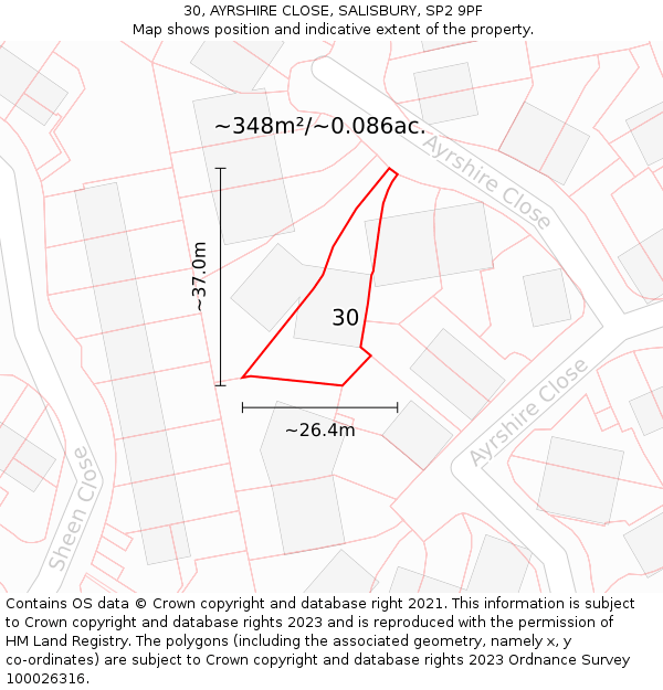 30, AYRSHIRE CLOSE, SALISBURY, SP2 9PF: Plot and title map