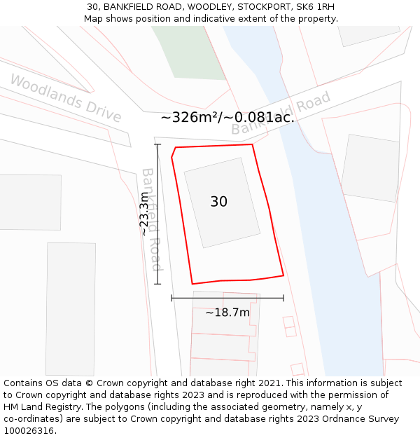 30, BANKFIELD ROAD, WOODLEY, STOCKPORT, SK6 1RH: Plot and title map