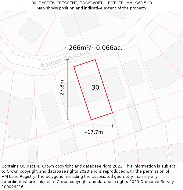 30, BARDEN CRESCENT, BRINSWORTH, ROTHERHAM, S60 5HR: Plot and title map