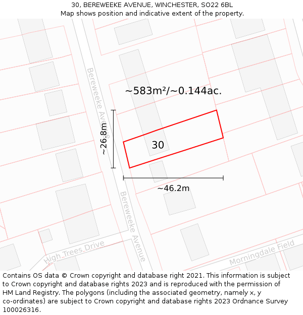 30, BEREWEEKE AVENUE, WINCHESTER, SO22 6BL: Plot and title map