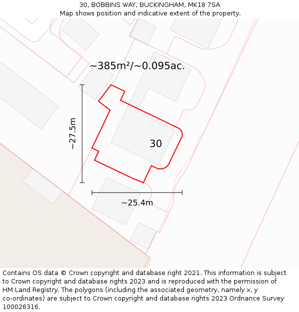 30, BOBBINS WAY, BUCKINGHAM, MK18 7SA: Plot and title map