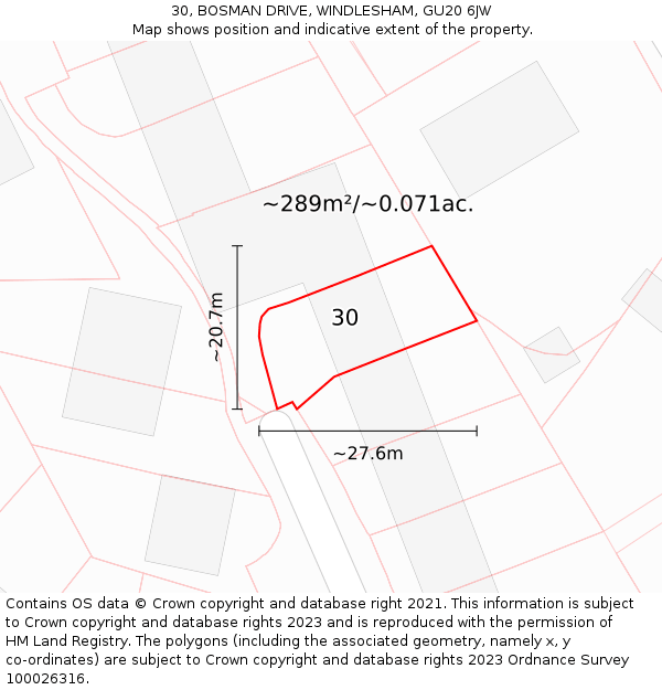 30, BOSMAN DRIVE, WINDLESHAM, GU20 6JW: Plot and title map