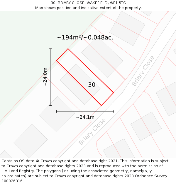 30, BRIARY CLOSE, WAKEFIELD, WF1 5TS: Plot and title map