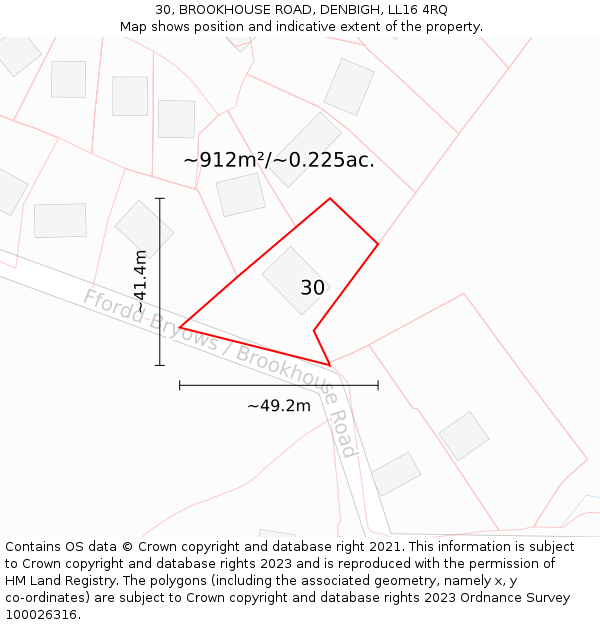 30, BROOKHOUSE ROAD, DENBIGH, LL16 4RQ: Plot and title map