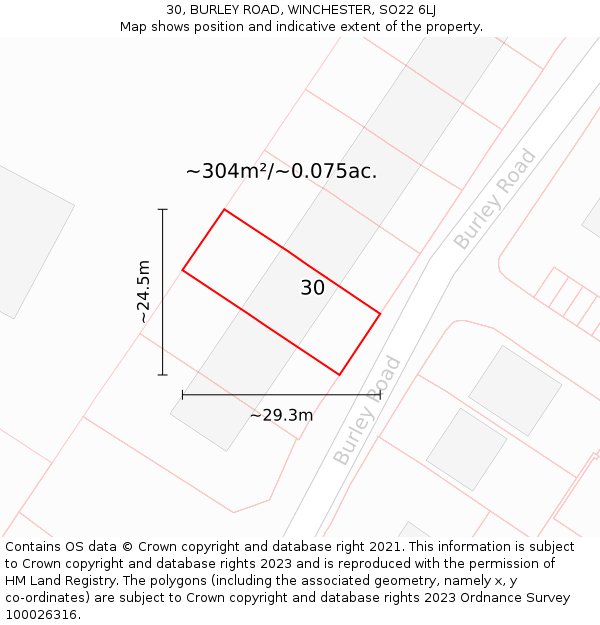 30, BURLEY ROAD, WINCHESTER, SO22 6LJ: Plot and title map