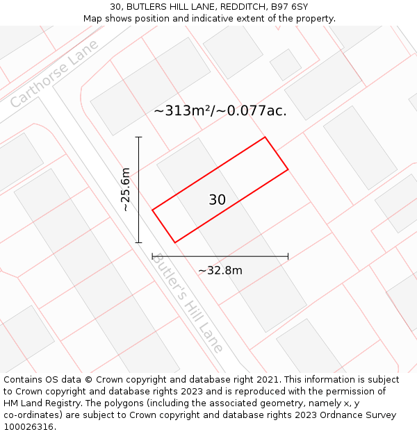 30, BUTLERS HILL LANE, REDDITCH, B97 6SY: Plot and title map