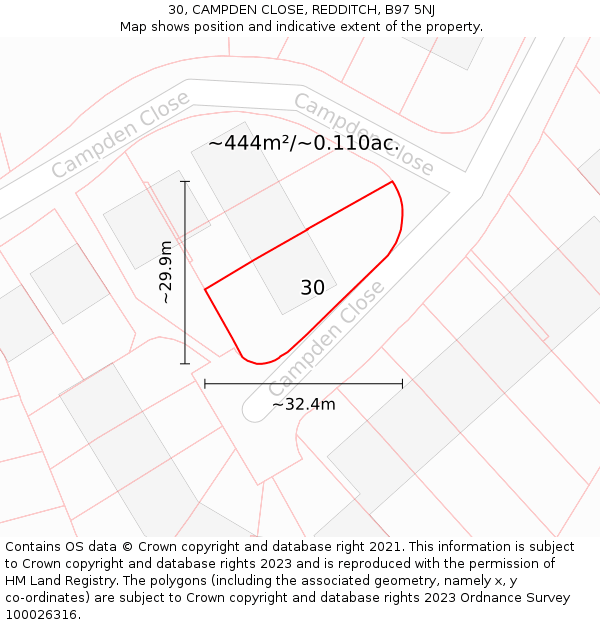 30, CAMPDEN CLOSE, REDDITCH, B97 5NJ: Plot and title map