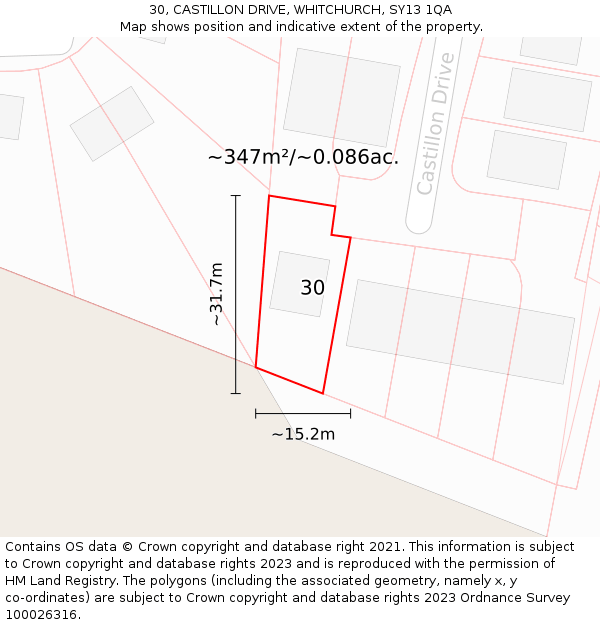 30, CASTILLON DRIVE, WHITCHURCH, SY13 1QA: Plot and title map