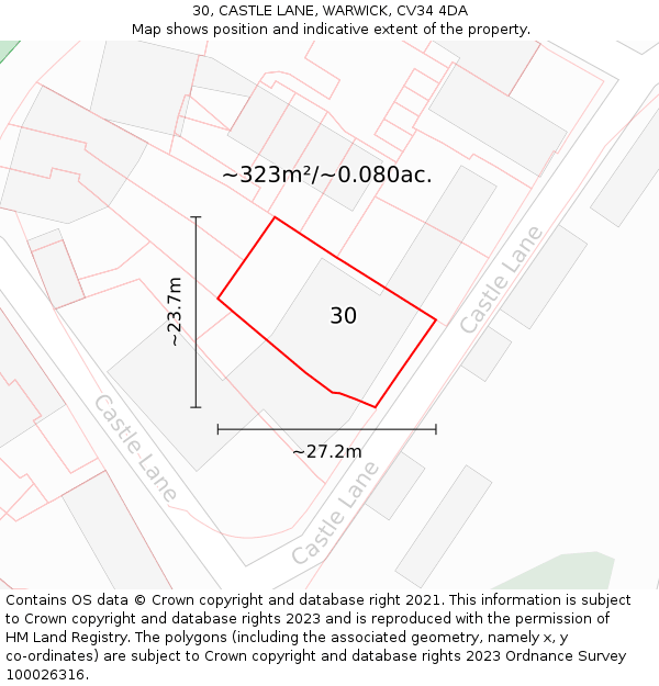 30, CASTLE LANE, WARWICK, CV34 4DA: Plot and title map