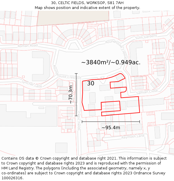 30, CELTIC FIELDS, WORKSOP, S81 7AH: Plot and title map